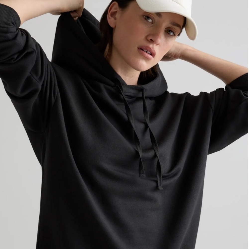 Quince Women Small Black Tencel Modal Relaxed Pullover Hoodie Long Sleeve